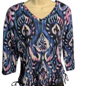 Liz Thomas Women's Vtg Paisley Boho Chic Ties Blue Pink Wht Blk Oversized Size M